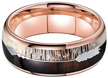 Load image into Gallery viewer, CAVANI 8mm Silver Rose Gold Tungsten Rings for Men Women Wedding Bands Koa Wood Arrow Deer Antler Meteorite Inlay Domed Polished Shiny Comfort Fit