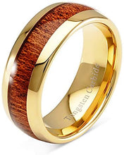 Load image into Gallery viewer, ASELLIA Tungsten Ring for Men Women Wedding Band Koa Wood Inlaid Gold Plated