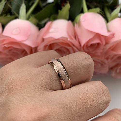 AMANOILE 6mm 8mm 18K Gold/Rose Gold Tungsten Carbide Rings for Men Women Wedding Bands Classic Domed Sandblasted Finish Comfort Fit