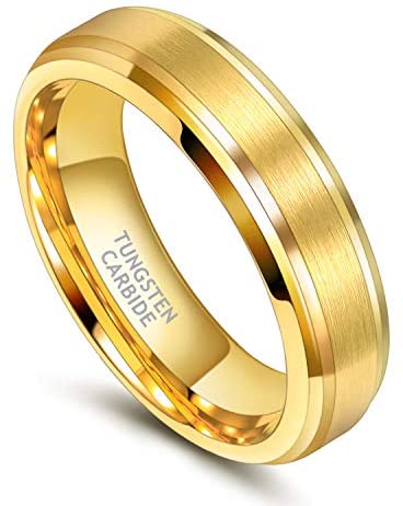ASILLIA 6mm 8mm His and Her Matching Wedding Band Gold Tungsten Ring Band Brush Finish Scratch Resistan