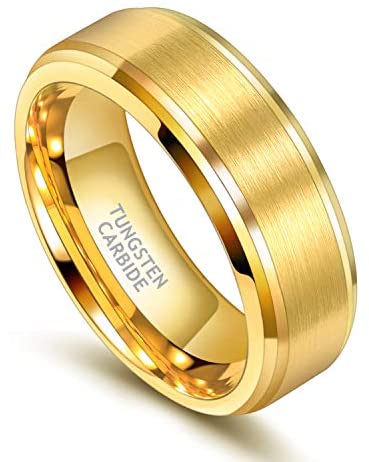 ASILLIA 6mm 8mm His and Her Matching Wedding Band Gold Tungsten Ring Band Brush Finish Scratch Resistan