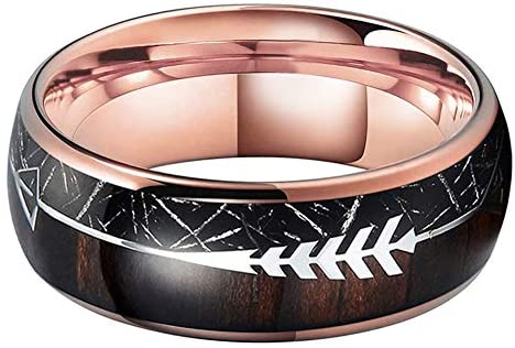 ASILLIA 6mm 8mm Silver/Black/Rose Gold Tungsten Carbide Rings for Men Women Wedding Bands Koa Wood Arrow Inlay Polished Comfort Fit