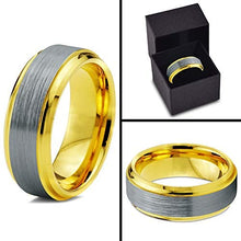 Load image into Gallery viewer, ASILLIA Tungsten Wedding Band Ring 8mm Men Women Comfort Fit 18k Yellow Rose Gold Black Grey Step Bevel Edge Brushed Polished