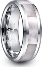 Load image into Gallery viewer, ASILLIA 8mm Natural Abalone Shell/Mother of Pearl Inlay Tungsten Wedding Ring WomenBeveled Edge Comfort Fit