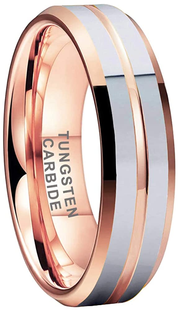 AMANOILE 6mm 8mm 18K Gold/Rose Gold Tungsten Carbide Rings for Men Women Wedding Bands Two Tones Beveled Edges Polished Shiny Comfort Fit