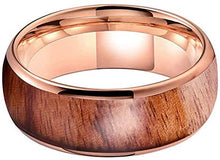 Load image into Gallery viewer, AMANOILE 8mm Silver/Black/Rose Gold Tungsten Carbide Rings for Men Women Wedding Bands Koa Wood Inlay Domed Polished Comfort Fit