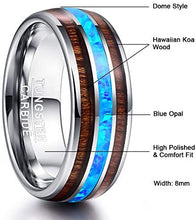 Load image into Gallery viewer, ASILLIA 6mm 8mm Hawaiian Koa Wood and Blue Opal Inlay Tungsten Carbide Ring Domed Matching Wedding Band Comfort Fit