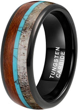 Load image into Gallery viewer, CAVANI 8mm Silver/Black/Rose Gold Tungsten Rings for Men Women Wedding Bands Deer Antler Koa Wood Turquoise Meteorite Inlay Domed Polished Shiny Comfort Fit