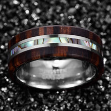 Load image into Gallery viewer, HATISHIA 8mm Wood and Abalone Shell Inlay Tungsten Carbide Rings Wedding Band for Men Comfort Fit Size 7-13