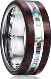 HATISHIA 8mm Wood and Abalone Shell Inlay Tungsten Carbide Rings Wedding Band for Men Comfort Fit Size 7-13