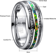 Load image into Gallery viewer, AMANOILE 8mm Men&#39;s Tungsten Carbide Wedding Ring Inlaid with Opal and Imitated Meteorite Dome Style High Polished Comfort Fit