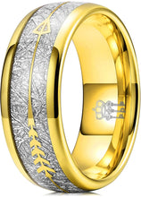 Load image into Gallery viewer, ASILLIA Arrow Tungsten Meteorite Rings Unisex 6mm 8mm Gold Viking Bands for Men Women