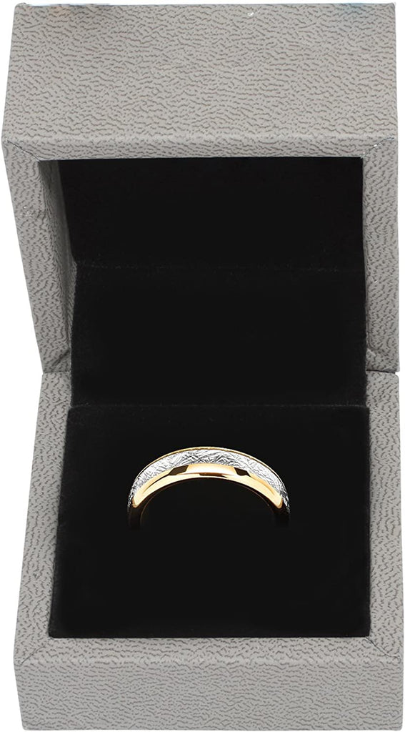 KAELLI 6mm Men and Women Tungsten Carbide Ring, Gold Wedding Band, Meteorite Inlay Wedding Band Size
