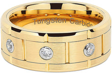 Load image into Gallery viewer, VERRA Tungsten Rings for Mens Gold Wedding Bands 3 CZ Inlaid, High quality, Super Sleek