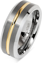 Load image into Gallery viewer, CAVANI Tungsten Rings for Men Two Tone Silver Wedding Bands Gold Grooved Matte Finish