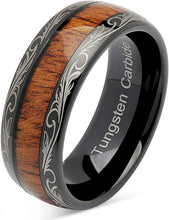 Load image into Gallery viewer, HATISHIA Tungsten Rings for Men Wedding Band Koa Wood Inlaid Dome Edge Comfort Fit