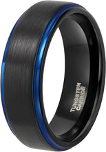 Load image into Gallery viewer, ASILLIA 8mm Mens Tungsten Ring Black Blue Two Tone Brushed Finish Stepped Edge Comfort Fit Size 6-13