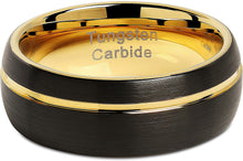 Load image into Gallery viewer, CAVANI Tungsten Rings for Men Wedding Bands 14K Gold Plated Jewelry Brushed Black