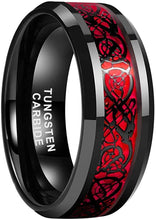 Load image into Gallery viewer, ASILLIA6mm 8mm Black Tungsten Carbide Rings for Men Women Wedding Bands Celtic Dragon Purple/Green/Red Carbon Fiber Inlay Beveled Edges Polished Comfort Fit