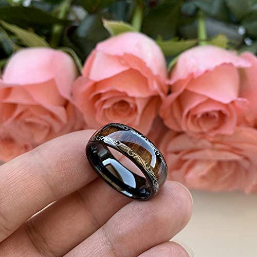 AMANOILE 8mm Silver/Black/Rose Gold Tungsten Carbide Rings for Men Women Wedding Bands Koa Wood Inlay Domed Polished Comfort Fit