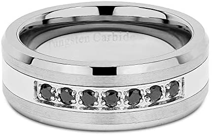 CAVANI 8mm Tungsten Ring For Men Black Cz Inlay Wedding Band Titanium Color Size