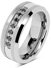 Load image into Gallery viewer, CAVANI 8mm Tungsten Ring For Men Black Cz Inlay Wedding Band Titanium Color Size
