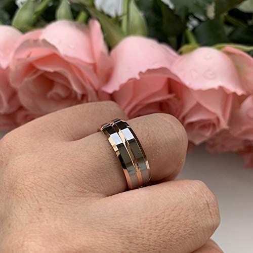 AMANOILE 6mm 8mm 18K Gold/Rose Gold Tungsten Carbide Rings for Men Women Wedding Bands Two Tones Beveled Edges Polished Shiny Comfort Fit