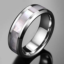 Load image into Gallery viewer, ASILLIA 8mm Natural Abalone Shell/Mother of Pearl Inlay Tungsten Wedding Ring WomenBeveled Edge Comfort Fit