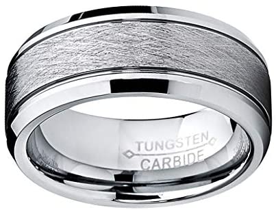 INSIGNE 8mm Men's Tungsten Ring Wedding Band Ring Brushed Center Comfort Fit 8MM Silver or Black Sizes