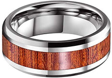 Load image into Gallery viewer, ASILLIA 8mm Silver/Black/Rose Gold Tungsten Rings for Men Women Wedding Bands Natural Koa Wood Inlay Polished Shiny Comfort Fit