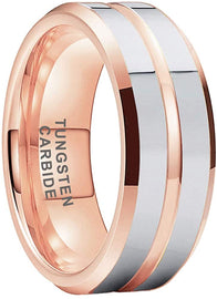 AMANOILE 6mm 8mm 18K Gold/Rose Gold Tungsten Carbide Rings for Men Women Wedding Bands Two Tones Beveled Edges Polished Shiny Comfort Fit