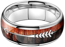 Load image into Gallery viewer, ASILLIA 6mm 8mm Silver/Black/Rose Gold Tungsten Carbide Rings for Men Women Wedding Bands Koa Wood Arrow Inlay Polished Comfort Fit