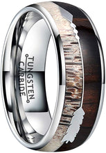 Load image into Gallery viewer, CAVANI 8mm Silver Rose Gold Tungsten Rings for Men Women Wedding Bands Koa Wood Arrow Deer Antler Meteorite Inlay Domed Polished Shiny Comfort Fit