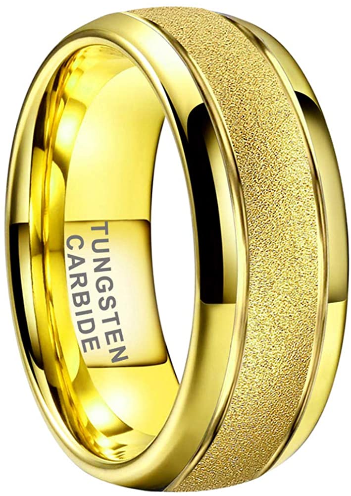 AMANOILE 6mm 8mm 18K Gold/Rose Gold Tungsten Carbide Rings for Men Women Wedding Bands Classic Domed Sandblasted Finish Comfort Fit