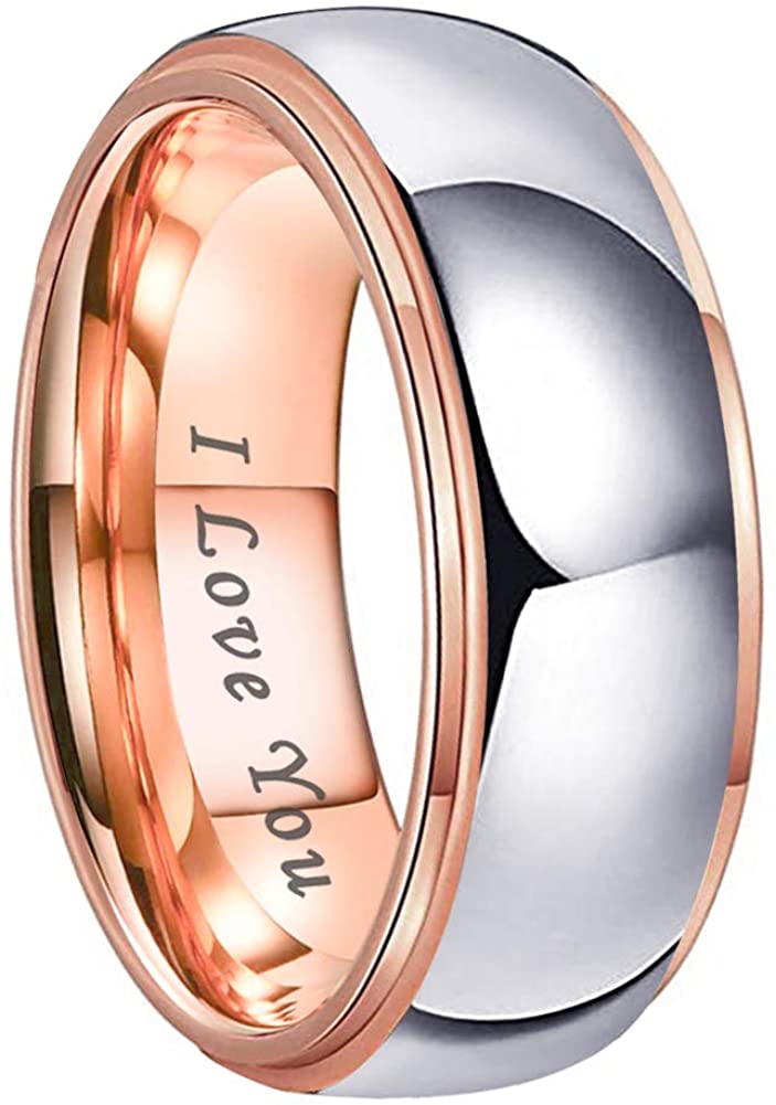 AMANOILE 4mm 6mm 8mm Rose Gold Tungsten Carbide Rings for Men Women Wedding Bands Two Tone Domed Stepped Edges Polished Comfort Fit