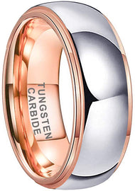 AMANOILE 4mm 6mm 8mm Rose Gold Tungsten Carbide Rings for Men Women Wedding Bands Two Tone Domed Stepped Edges Polished Comfort Fit