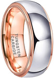 AMANOILE 4mm 6mm 8mm Rose Gold Tungsten Carbide Rings for Men Women Wedding Bands Two Tone Domed Stepped Edges Polished Comfort Fit