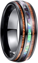 Load image into Gallery viewer, CAVANI 8mm Hawaiian Koa Wood and Abalone Shell/Imitated Opal Inlay Tungsten Carbide Rings Wedding Bands for Men Comfort Fit