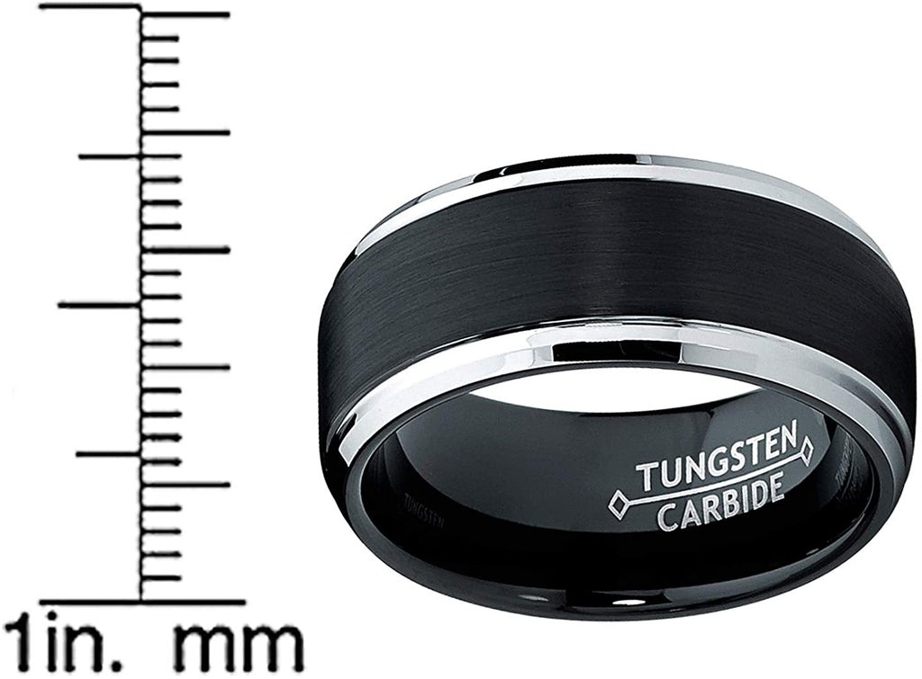 HATISHIA 9mm Black Two Tone Tungsten Carbide Men's Brushed Wedding Band Ring, Comfort Fit