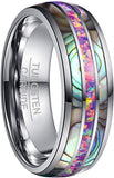 AMANOILE Men's 8mm Tungsten Carbide Ring Real Blue/Green Opal and Abalone Shell Wedding Engagement Ring Band
