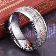 Load image into Gallery viewer, ASILLIA Arrow Tungsten Meteorite Rings Unisex 6mm 8mm Silver Viking Bands for Men Women