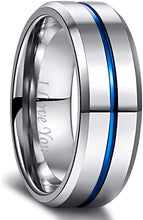 Load image into Gallery viewer, HATISHIA 8mm Mens Tungsten Ring Wedding Band  Engraved I Love You Thin Blue/Rose Gold/Black Center Groove Comfort Fit