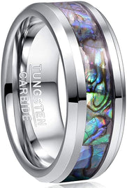 ASILLIA 8mm Natural Abalone Shell/Mother of Pearl Inlay Tungsten Wedding Ring WomenBeveled Edge Comfort Fit