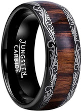 Load image into Gallery viewer, AMANOILE 8mm Silver/Black/Rose Gold Tungsten Carbide Rings for Men Women Wedding Bands Koa Wood Inlay Domed Polished Comfort Fit
