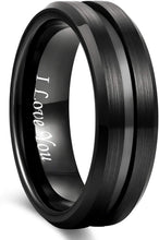 Load image into Gallery viewer, HATISHIA 8mm Mens Tungsten Ring Wedding Band  Engraved I Love You Thin Blue/Rose Gold/Black Center Groove Comfort Fit
