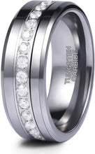 Load image into Gallery viewer, ASILLIA 8mm Mens Tungsten Wedding Bands with Cubic Zirconia Eternity Ring CZ Inlaid High Polish Size 7-13