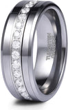 ASILLIA 8mm Mens Tungsten Wedding Bands with Cubic Zirconia Eternity Ring CZ Inlaid High Polish Size 7-13