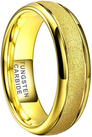 AMANOILE 6mm 8mm 18K Gold/Rose Gold Tungsten Carbide Rings for Men Women Wedding Bands Classic Domed Sandblasted Finish Comfort Fit