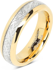 KAELLI 6mm Men and Women Tungsten Carbide Ring, Gold Wedding Band, Meteorite Inlay Wedding Band Size