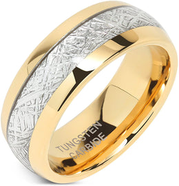 KAELLI 8mm Mens Wedding Bands Tungsten Gold Rings Comfort Fit Imitated Meteorite Inlaid